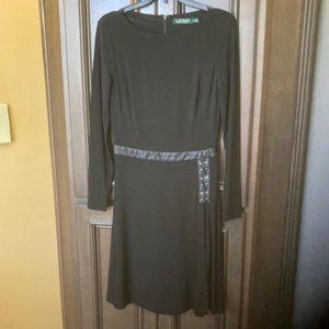 Lauren Ralph Lauren Drape Front Midi Long Sleeve Black Dress